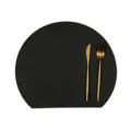 Black silicone placemat Nordic style tableware mat with knife and fork variant display. - Dark Color