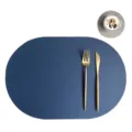 Blauer ovaler Leder-Tischset und grauer Untersetzer, wasserdicht, hitzebeständig, Tischmatte. - Blau & Grau (Ovale Tischset & Untersetzer)