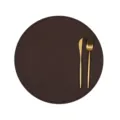 Round faux leather placemat with golden cutlery, waterproof heat resistant dining table mat. - 38*38cm / Coffee