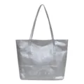 Silver metallic tote bag, waterproof large capacity shoulder bag for women daily commuter fashion. - Silver