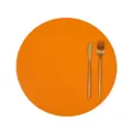 Orange round faux leather placemat, stylish PVC table mat for dining room and hotel decor. - 38*38cm / Orange