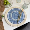 Nordic bohemian blue mandala woven cotton placemat with fringe for dining table decor - Cotton Blend Bohemian Placemat 33cm Style 7