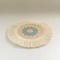 Nordic bohemian woven cotton coaster, round table mat with fringe, heat-resistant home decor. - Green Orange Floral Coaster 17cm Style 4