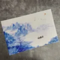 Chinese style PVC woven placemat, blue ink landscape painting table mat, heat-resistant. - Autumn Geese 1