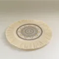 Nordic Bohemian Woven Cotton Placemat with Fringe, Grey Yellow Mandala Round Coaster Variant - Gray Orange Floral Coaster 17cm Style 9