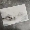 Chinese PVC woven placemat with ink wash landscape painting design, heat resistant and non-slip. - Peaceful and Far