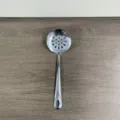 Stainless steel slotted spoon kitchen cooking tool with round handle and hanging hole - Plain Round Handle Shallow Skimmer