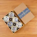 Japanese ceramic bowl set of 6 in a gift box, elegant floral patterns for kitchen dining. - Blooming Wealth 6 Bowls - Rattan Edge Japanese Gift Box