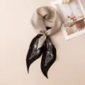 Silk wool diamond scarf for women, lightweight spring summer neckerchief with polka dots. - Beige with Black Edge