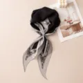 Elegant silk wool rhombus scarf black grey polka dot vintage chic women fashion accessory - Black with Gray Edge