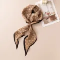 Chic geometric print silk scarf for women, lightweight spring neckerchief accessory. - Khaki Plaid