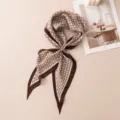 Chic brown monogram diamond silk scarf for women, elegant lightweight spring neckerchief. - Brown Edge Grid