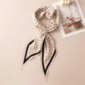 Elegant beige polka dot silk wool diamond scarf, stylish black border neckerchief for women. - White Polka Dot