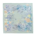 Foulard quadrato in seta di lusso con elegante stampa floreale botanica da donna. - Dimensione Foresta Pluviale Bifacciale Azzurro