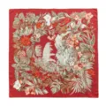 Lusso rosso seta quadrato sciarpa con botanico stampa floreale bordo moda accessorio - Giardino Tropicale Bifacciale Sfondo Rosso