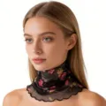 Silk mesh neck scarf, floral sheer fake collar, versatile summer breathable women neck cover. - Black Rose