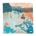 Elegante foulard di seta con stampa di paesaggio tradizionale cinese e fiori di loto. - Impressione del Lago dell'Ovest Bifacciale