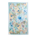 Retro floral print long scarf lightweight elegant silk shawl for women spring summer. - Blue Watercolor Peony
