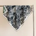 Luxury wool square scarf with vintage botanical jungle print, elegant shawl and wrap. - Jungle Flamingo