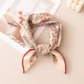 Elegant vintage paisley print square silk wool scarf with delicate hand-rolled edges for women. - -6 Hand-Rolled Floral Beige