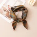 Hand-rolled silk wool square scarf for women, elegant plaid neckerchief, warm winter fashion accessory. - -9 Hand-Rolled Orange Green Plaid