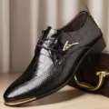Herren Business Lederschuhe spitz schwarz Kroko Prägung elegante Anzugschuhe - 39 / Schwarz