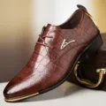 Braune Herren Anzugschuhe mit Krokodil Muster, elegante spitze Business Schuhe für Herren. - 39 / Schwarzbraun