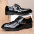 Herren Lackleder Schnürschuhe schwarz spitz Business formelle Schuhe mit Metallschnalle - 38 / Schwarz