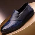 Heren schoenen blauw krokodil reliëf leer formele zakelijke casual stijlvolle instappers. - Blauw 1016