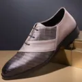 Herren britische Business formelle Lederschuhe, Krokodilpraegung Schnuerschuhe elegant. - 38 / Grau 1017