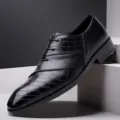 Elegante schwarze Herren Krokodil-Prägung Business Schnürschuhe Stilvolle Freizeitschuhe - 38 / Schwarz 1017