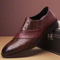 Herren Business Lederschuhe Krokodilmuster Schnürschuhe Braun Formelle Schuhe Variante - 38 / Rot 1017