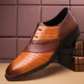 Heren Britse zakelijke formele nette schoenen veters tweekleurig krokodillenpatroon. - Bruin 1017