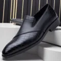 Zwarte heren lederen nette schoenen Brits business casual stijlvol schoeisel voor herfst - Zwart 1016