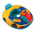 Inflatable baby swim ring car shape detail view, cute toddler pool float with steering wheel. - Colorful