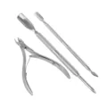 Stainless steel nail cuticle nipper pusher scraper detail view, professional manicure care tools set. - Three-Piece Set