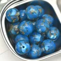 16mm Perles de Résine Nacres Bleu Feuille d'Or Rondes Bricolage Accessoires Chaîne Téléphone - 16mm (Trou d'environ 2,5mm) / Bleu saphir