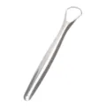 Stainless steel tongue scraper detail view, showing the durable metal scraping head. - Silver