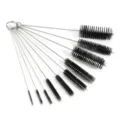 Set de 10 cepillos de limpieza de nylon con mango de acero inoxidable, uso versátil. - Juego de 10 Piezas / Negro
