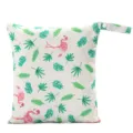Portable baby diaper wet bag with cute flamingo and green leaf pattern, ideal for travel. - Maple Leaf Flamingo