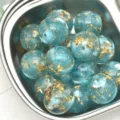 16mm perles en résine bleue avec flocons de feuille d'or, perles rondes en vrac pour bijoux DIY - 16mm (Trou d'environ 2,5mm) / Bleu Azur