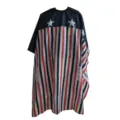 Red white and blue striped barber cape detail shot showing the star pattern and fabric texture clearly. - Star-Spangled Banner Striped Style