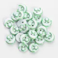 Detailed view of white and green resin buttons, 2-hole DIY clothing accessories for kids shirts. - 12.5mm / Green and Blue Embroidery (03)