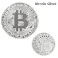 Metal bitcoin commemorative coin collectible physical cryptocurrency token souvenir item. - Silver