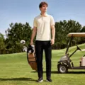 Outdoor golf pants detail view, breathable quick-drying fabric, comfortable fit for sports. - S / Bottoms / Premium Black