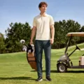 Herren Golf Sporthose schnelltrocknend atmungsaktiv für Outdoor Laufen bequeme Stoff Detailansicht. - Blaugrau