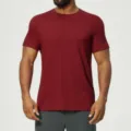 Men's Burgundy Short Sleeve Crewneck T-Shirt Breathable Casual Sportswear Apparel - S / Vibrant Red