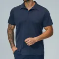 Men's dark blue moisture-wicking quick-dry short sleeve golf polo shirt for outdoor casual. - S / Navy Blue