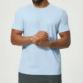 Men's light blue short sleeve crewneck t-shirt casual breathable solid color sportswear - S / Light Sky Blue