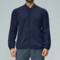 Men's Casual Zip-Up Bomber Jacket Dark Blue Stand Collar Autumn Outerwear Variant - S / Navy Blue